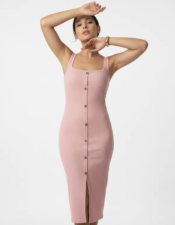 Light_Peach_Cotton_Rib_Knit_Sleeveless_Midi_Dress_For_Women