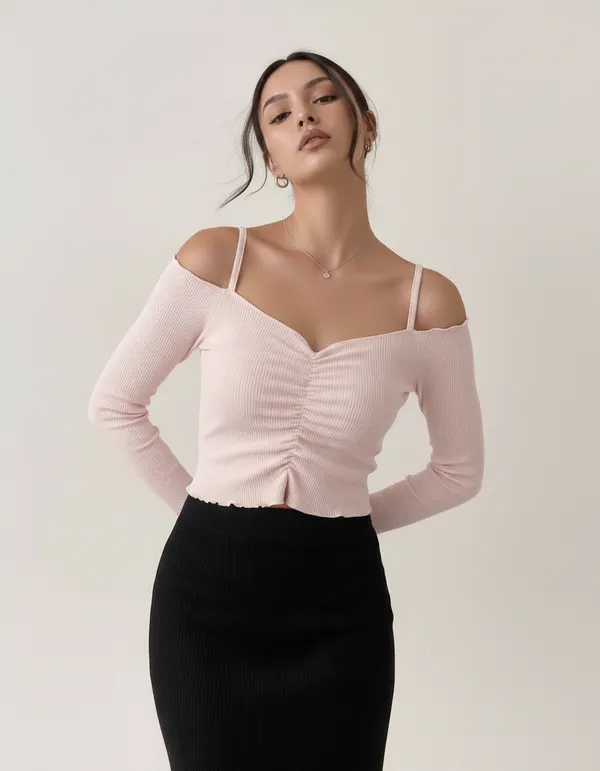 Light_Peach_Cotton_Rib_Knit_Fitted_Off-Shoulder_Top_For_Women