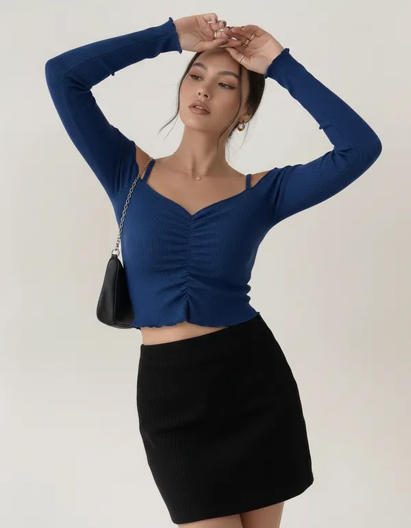 Royal_Blue_Cotton_Rib_Knit_Fitted_Off-Shoulder_Top_For_Women