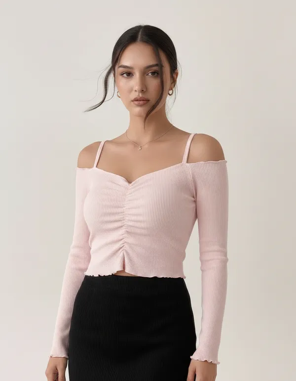 Light_Peach_Cotton_Rib_Knit_Fitted_Off-Shoulder_Top_For_Women