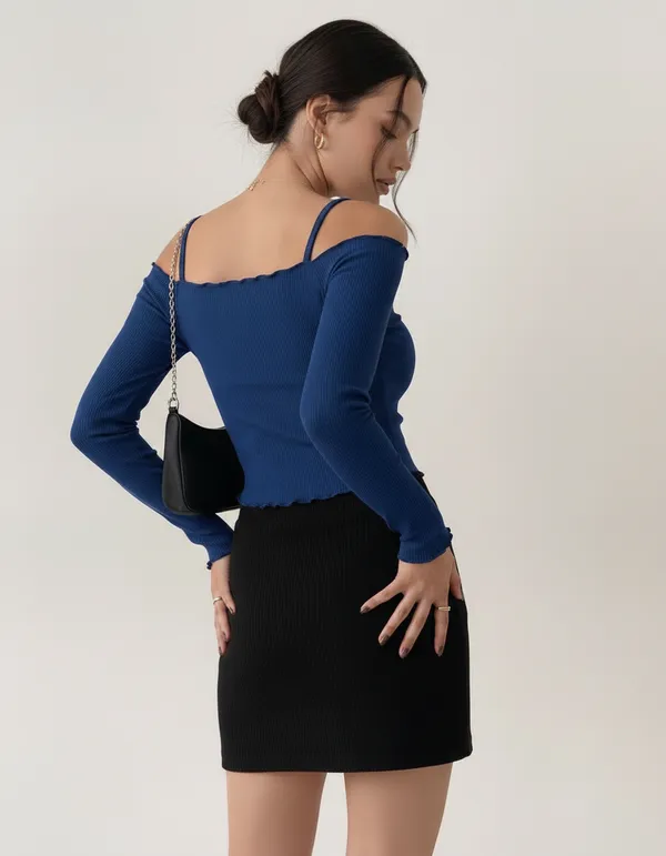 Royal_Blue_Cotton_Rib_Knit_Fitted_Off-Shoulder_Top_For_Women