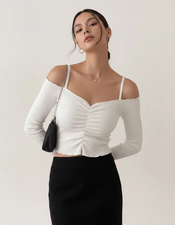 White_Cotton_Rib_Knit_Fitted_Off-Shoulder_Top_For_Women