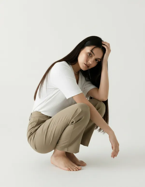 White_Cotton_Rib_Knit_Half_Sleeve_Polo_Top_For_Women
