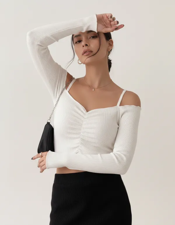 White_Cotton_Rib_Knit_Fitted_Off-Shoulder_Top_For_Women
