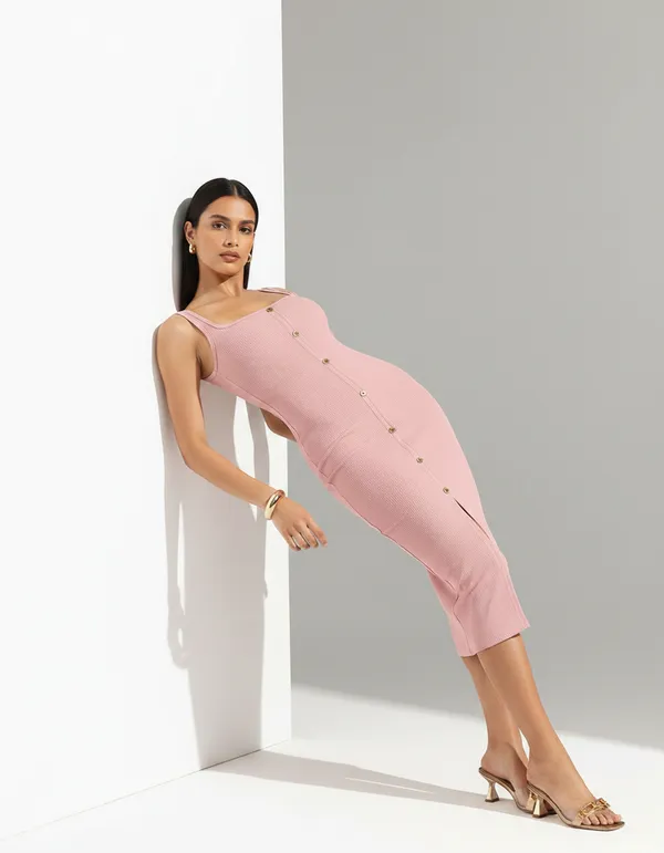 Light_Peach_Cotton_Rib_Knit_Sleeveless_Midi_Dress_For_Women