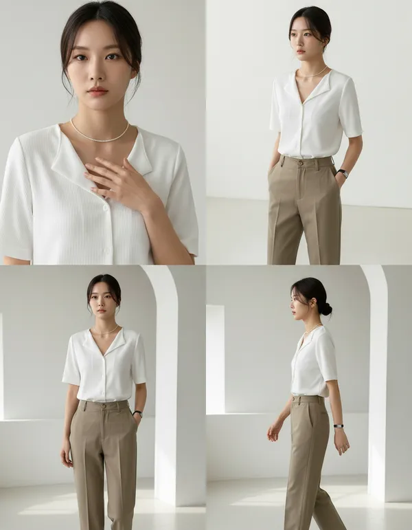 White_Cotton_Rib_Knit_Half_Sleeve_Polo_Top_For_Women