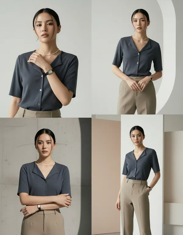 Dark_Grey_Cotton_Rib_Knit_Half_Sleeve_Polo_Top_For_Women