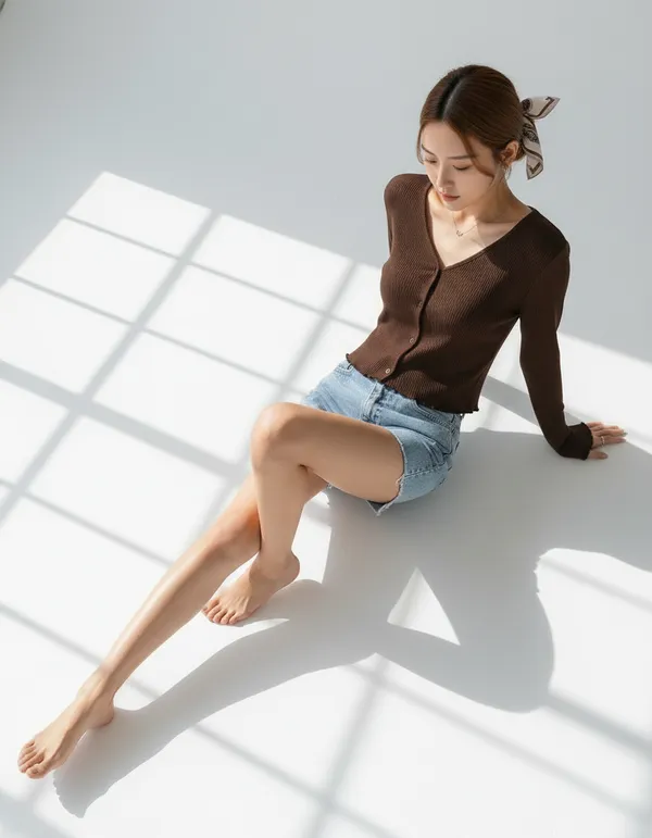 Brown_Cotton_Rib_Knit_V-Neck_Top_For_Women