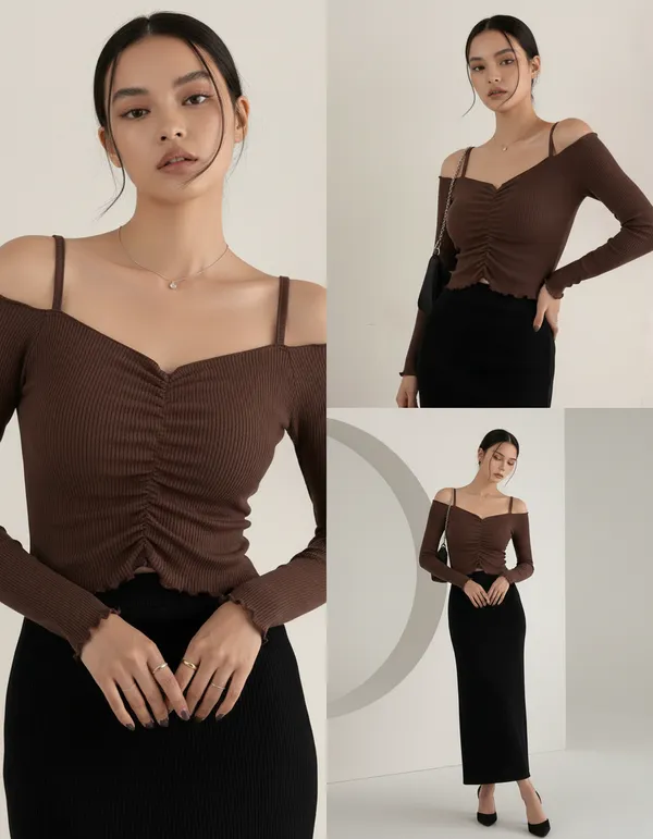Brown_Cotton_Rib_Knit_Fitted_Off-Shoulder_Top_For_Women
