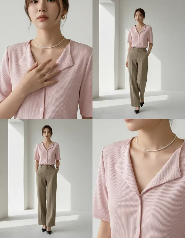 Light_Peach_Cotton_Rib_Knit_Half_Sleeve_Polo_Top_For_Women