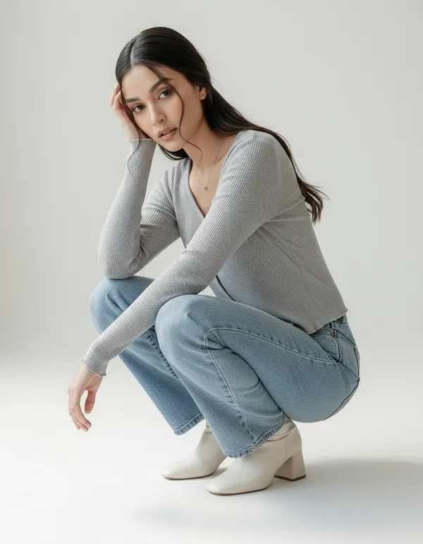 Grey_Cotton_Rib_Knit_V-Neck_Ribbed_Top_For_Women