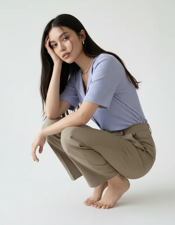 Lavender_Blue_Cotton_Rib_Knit_Half_Sleeve_Polo_Top_For_Women