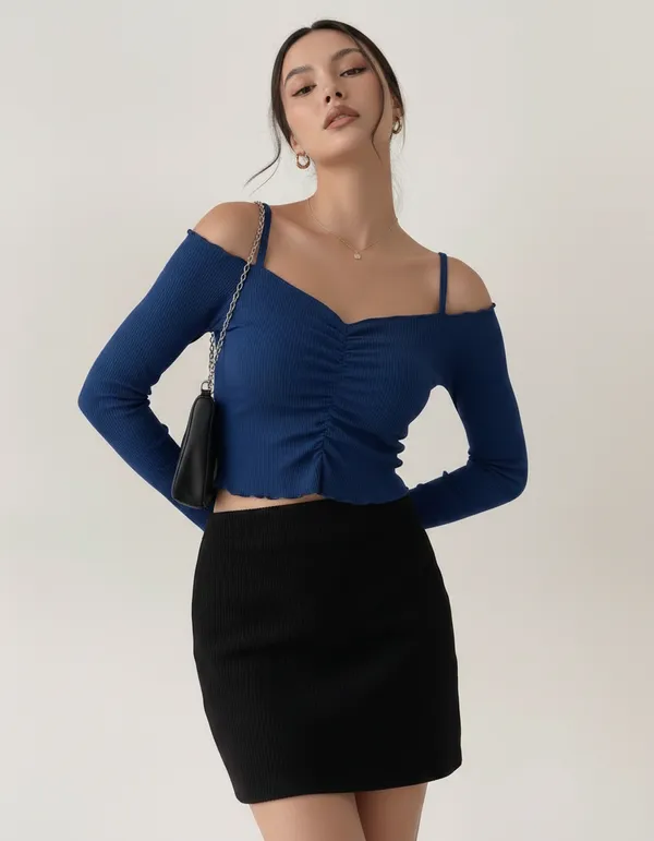 Royal_Blue_Cotton_Rib_Knit_Fitted_Off-Shoulder_Top_For_Women