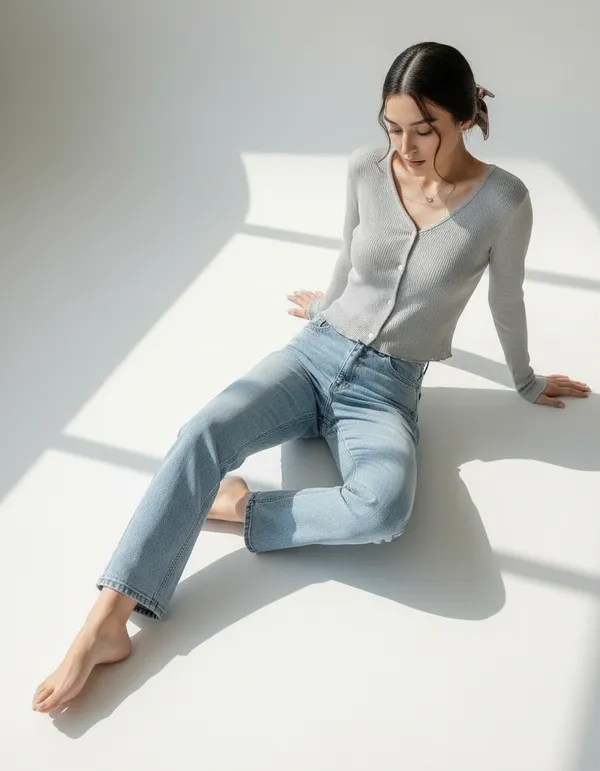 Grey_Cotton_Rib_Knit_V-Neck_Ribbed_Top_For_Women