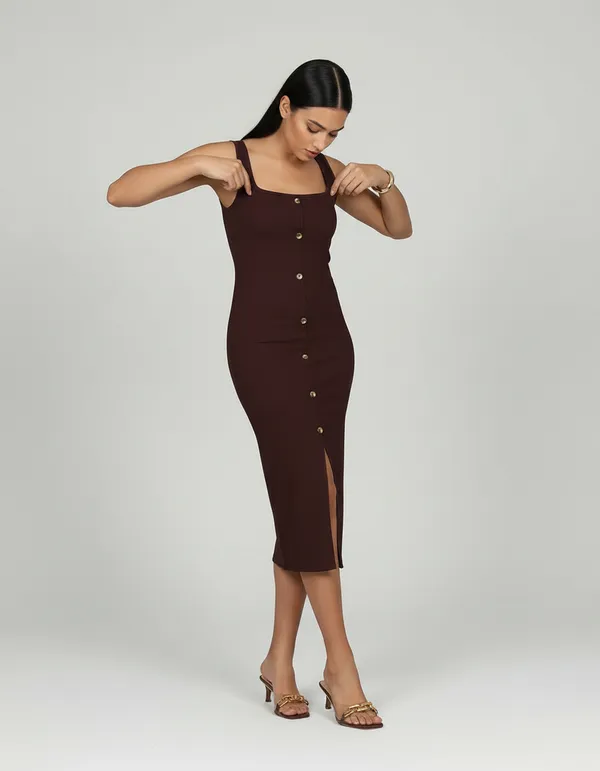 Wine_Cotton_Rib_Knit_Sleeveless_Midi_Dress_For_Women