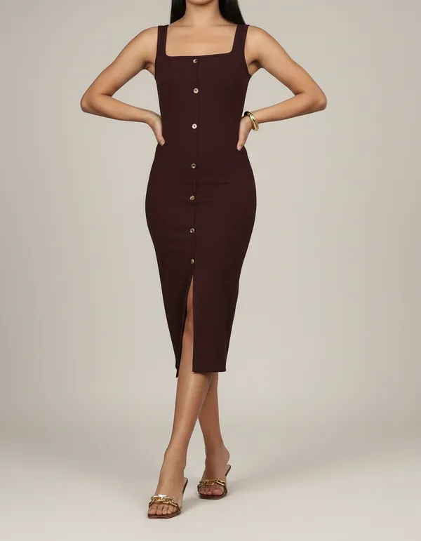 Wine_Cotton_Rib_Knit_Sleeveless_Midi_Dress_For_Women