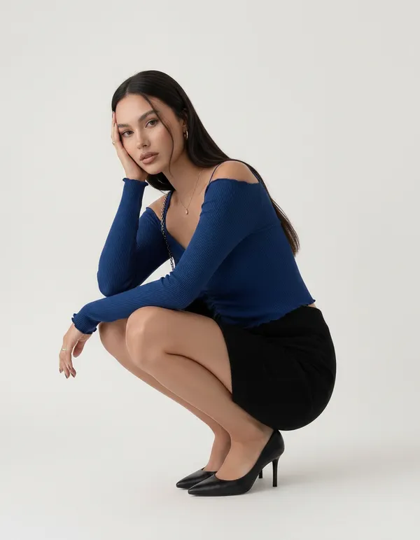 Royal_Blue_Cotton_Rib_Knit_Fitted_Off-Shoulder_Top_For_Women
