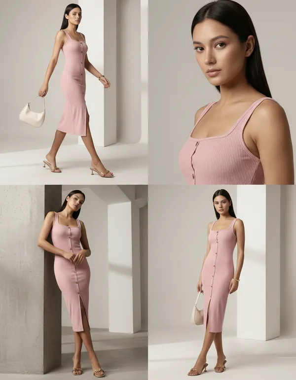 Light_Peach_Cotton_Rib_Knit_Sleeveless_Midi_Dress_For_Women