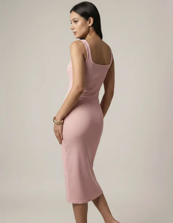 Light_Peach_Cotton_Rib_Knit_Sleeveless_Midi_Dress_For_Women