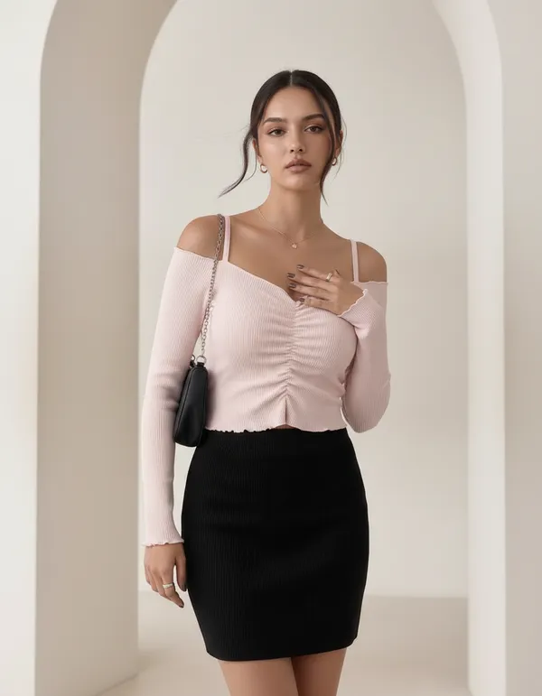Light_Peach_Cotton_Rib_Knit_Fitted_Off-Shoulder_Top_For_Women