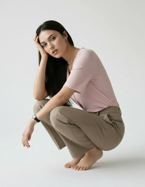 Light_Peach_Cotton_Rib_Knit_Half_Sleeve_Polo_Top_For_Women