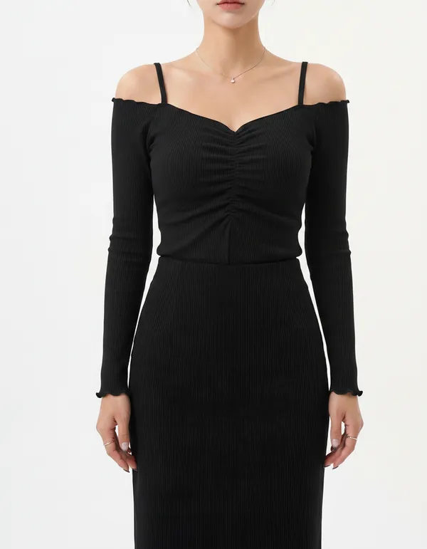 Black_Cotton_Rib_Knit_Fitted_Off-Shoulder_Top_For_Women