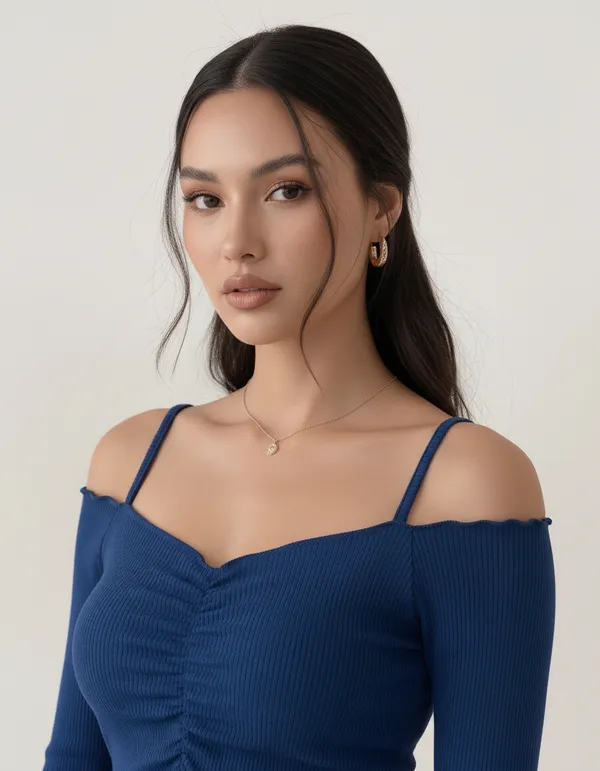 Royal_Blue_Cotton_Rib_Knit_Fitted_Off-Shoulder_Top_For_Women