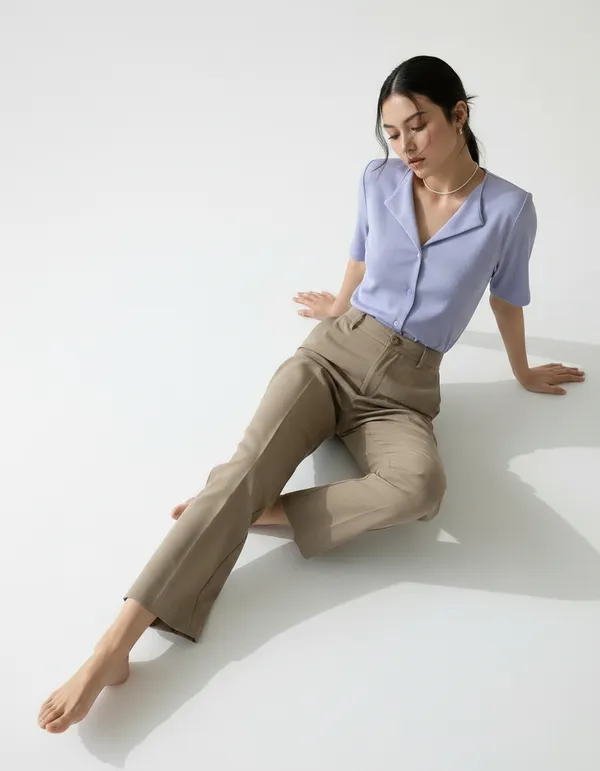 Lavender_Blue_Cotton_Rib_Knit_Half_Sleeve_Polo_Top_For_Women