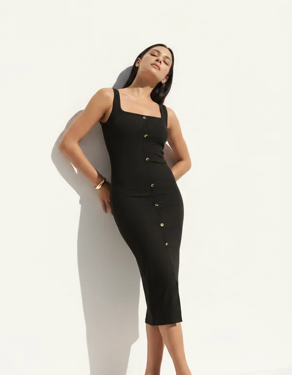 Black_Cotton_Rib_Knit_Sleeveless_Midi_Dress_For_Women