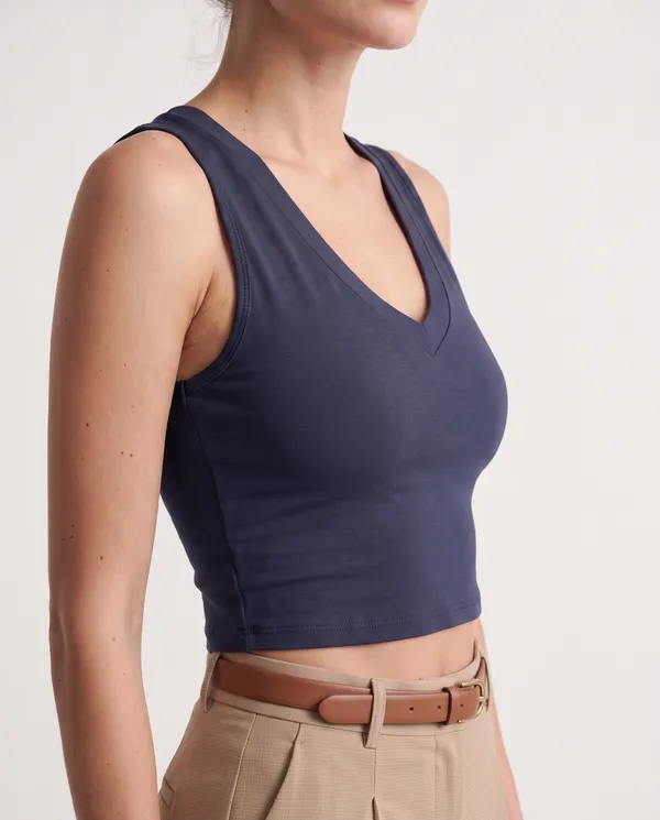 Women’s_Navy_Blue_Sleeveless_V-Neck_Fitted_Crop_Top