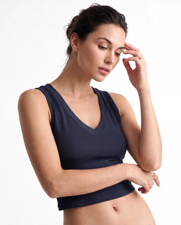 Women’s_Navy_Blue_Sleeveless_V-Neck_Fitted_Crop_Top
