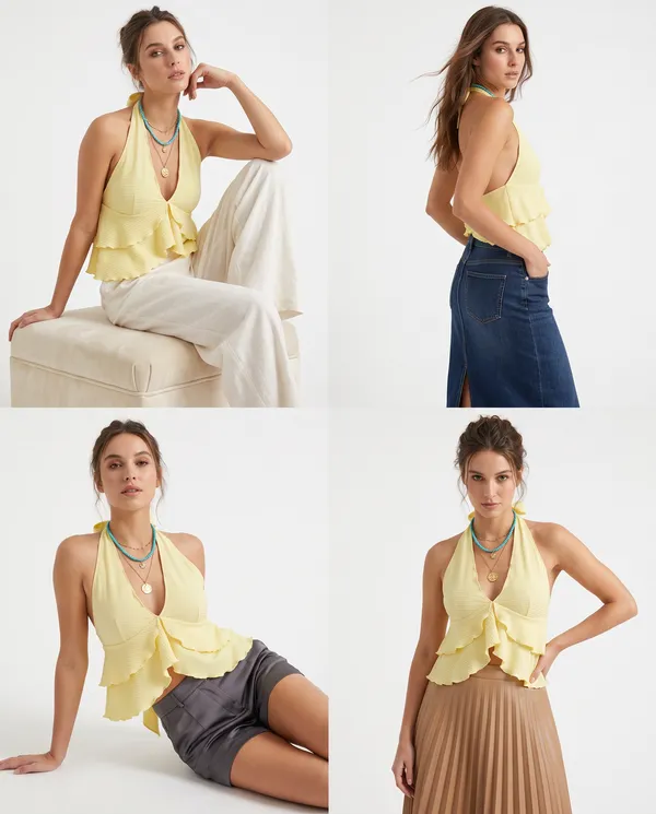 Women’s_Yellow_Pleated_Halter_Neck_Ruffle_Peplum_Top