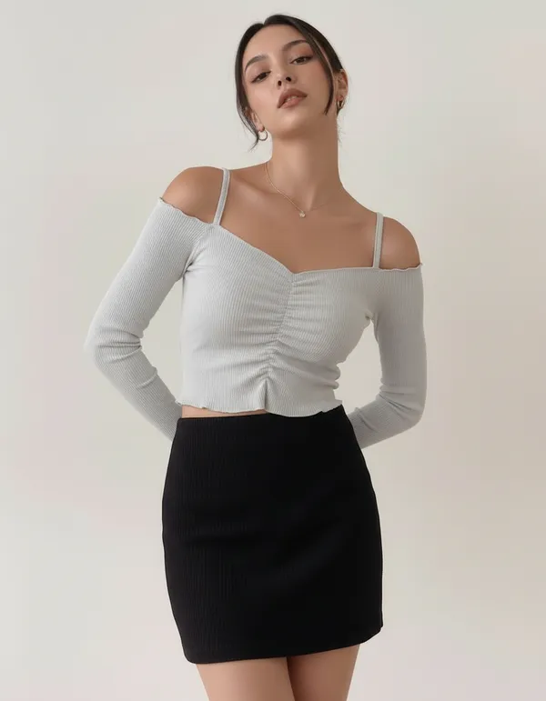 Grey_Cotton_Rib_Knit_Fitted_Off-Shoulder_Top_For_Women