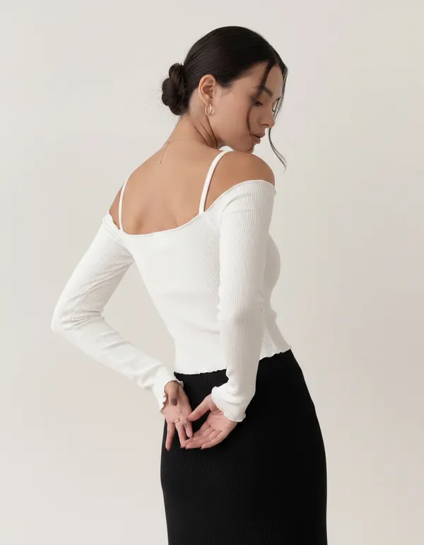 White_Cotton_Rib_Knit_Fitted_Off-Shoulder_Top_For_Women