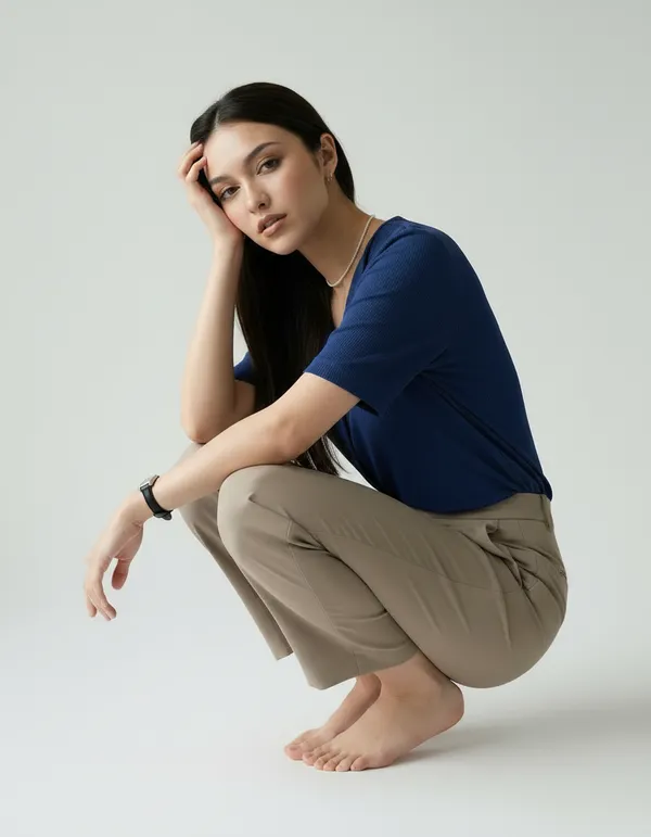 Royal_Blue_Cotton_Rib_Knit_Half_Sleeve_Polo_Top_For_Women