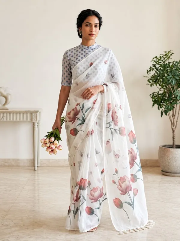 White_Cotton_Silk_Printed_Latkan_Saree_For_Women