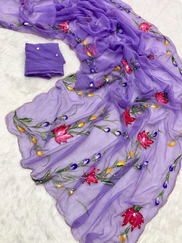 Purple_Chiffon_Hand_Painted_Saree_For_Women