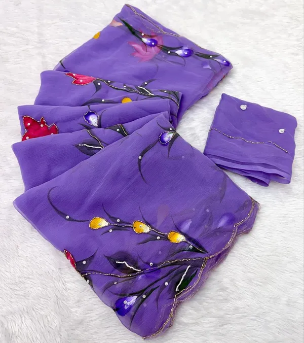 Purple_Chiffon_Hand_Painted_Saree_For_Women