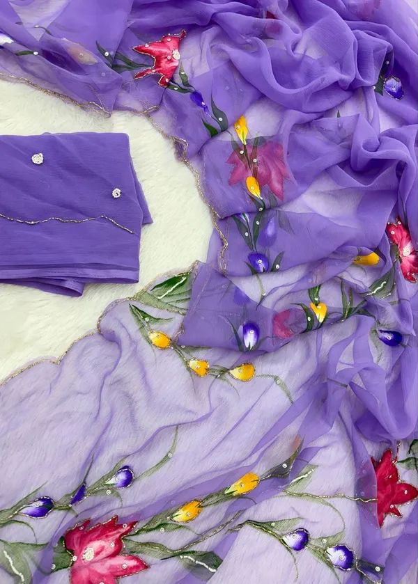 Purple_Chiffon_Hand_Painted_Saree_For_Women