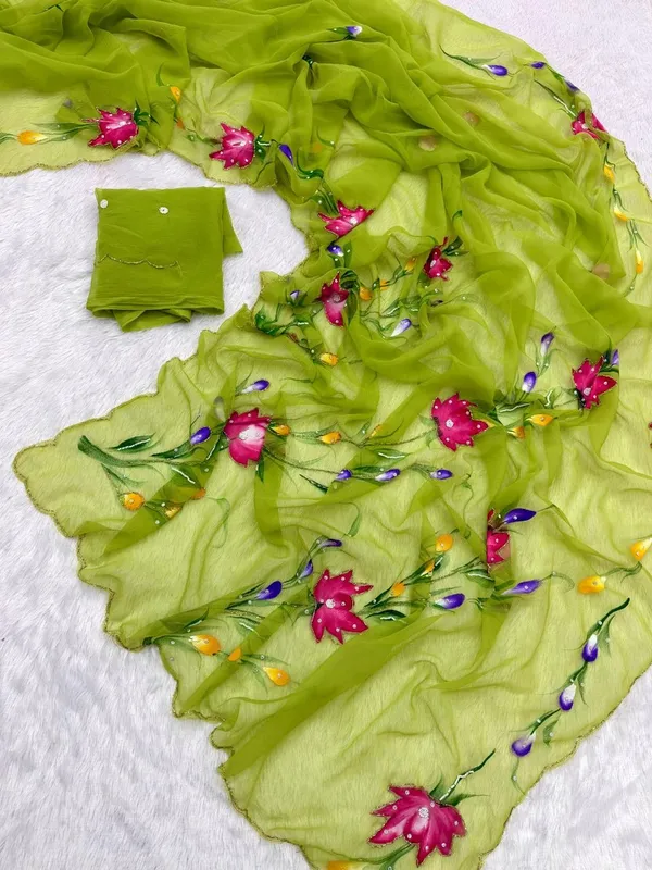 Green_Chiffon_Hand_Painted_Saree_For_Women