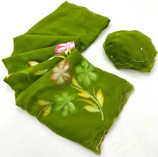Green_Chiffon_Hand_Painted_Saree_For_Women