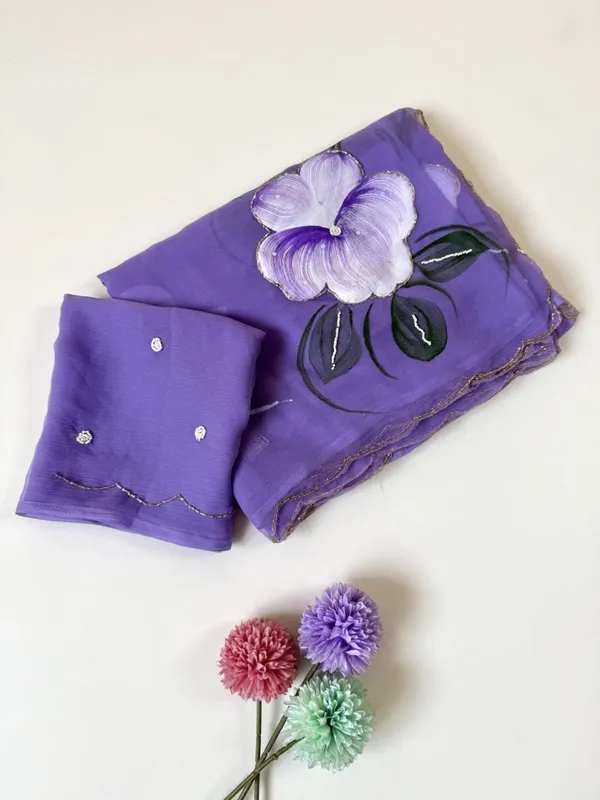 Purple_Chiffon_Hand_Painted_Saree_For_Women