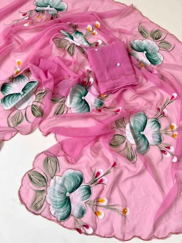Pink_Chiffon_Hand_Painted_Saree_For_Women