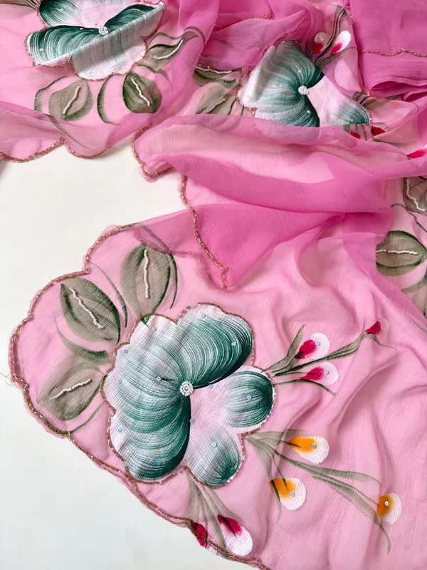 Pink_Chiffon_Hand_Painted_Saree_For_Women
