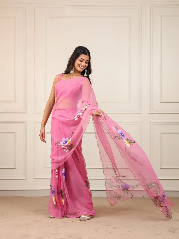 Pink_Chiffon_Hand_Painted_Saree_For_Women