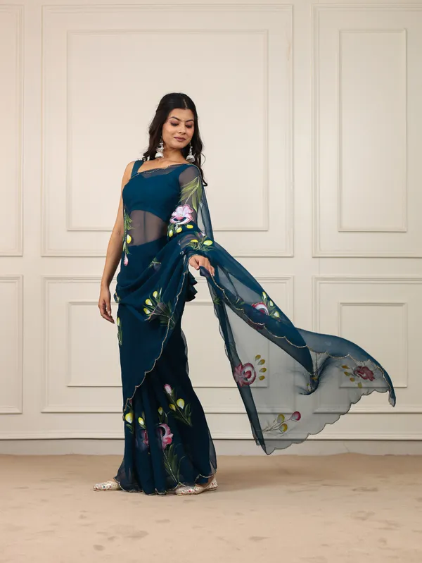 Blue_Chiffon_Hand_Painted_Saree_For_Women