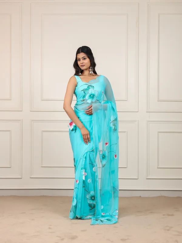 Blue_Chiffon_Hand_Painted_Saree_For_Women