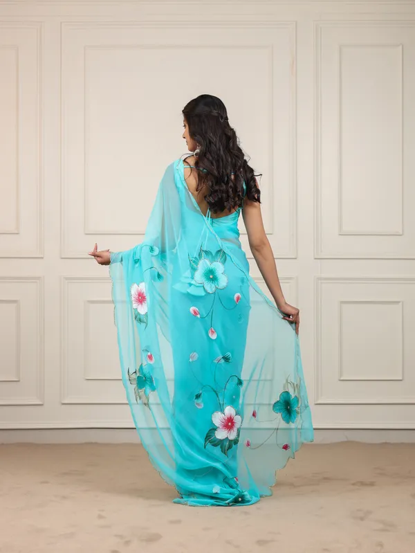 Blue_Chiffon_Hand_Painted_Saree_For_Women