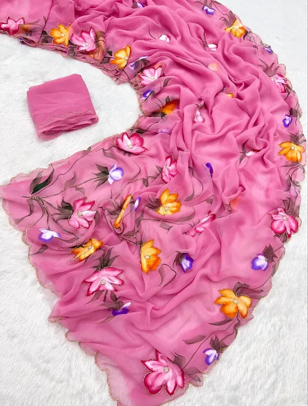 Pink_Chiffon_Hand_Painted_Saree_For_Women
