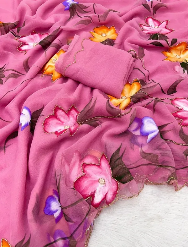 Pink_Chiffon_Hand_Painted_Saree_For_Women